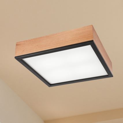 Ceiling light OAK SQUARE 4xE27/15W/230V 39x39 cm oak/black