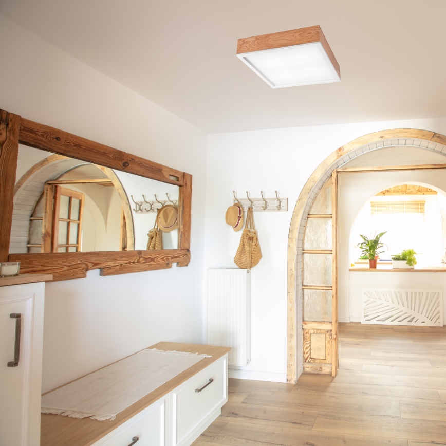Ceiling light OAK SQUARE 4xE27/15W/230V 39x39 cm oak/white