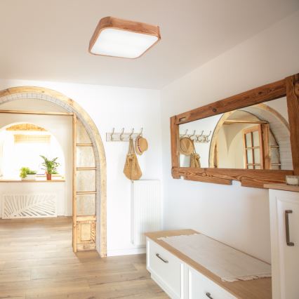Ceiling light OAK SQUARE 4xE27/15W/230V 45x45 cm oak