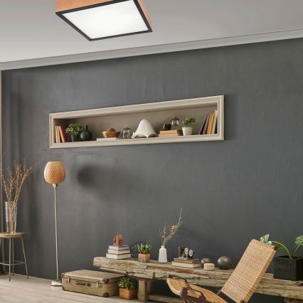 Ceiling light OAK SQUARE 4xE27/15W/230V 48x48 cm oak/black