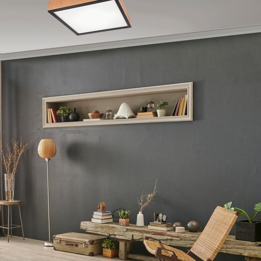 Ceiling light OAK SQUARE 4xE27/15W/230V 48x48 cm oak/black