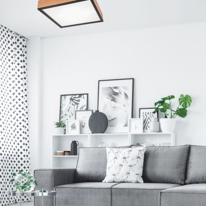 Ceiling light OAK SQUARE 4xE27/15W/230V 48x48 cm oak/black