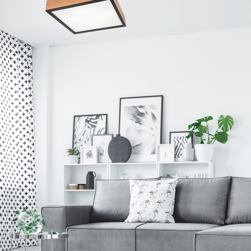 Ceiling light OAK SQUARE 4xE27/15W/230V 48x48 cm oak/black