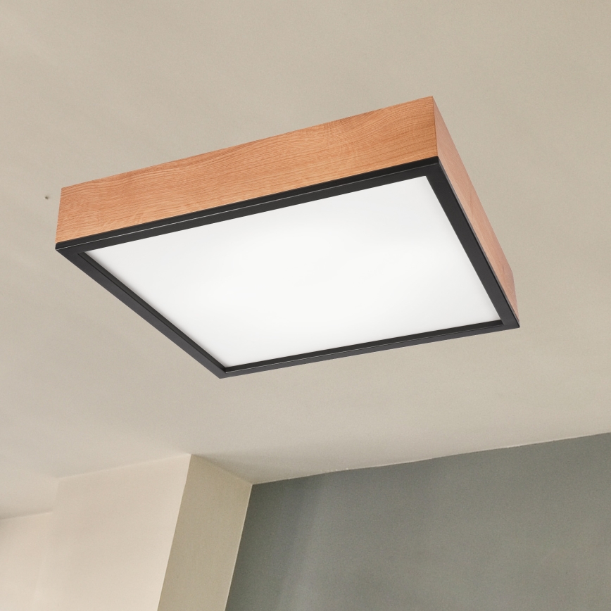 Ceiling light OAK SQUARE 4xE27/15W/230V 48x48 cm oak/black