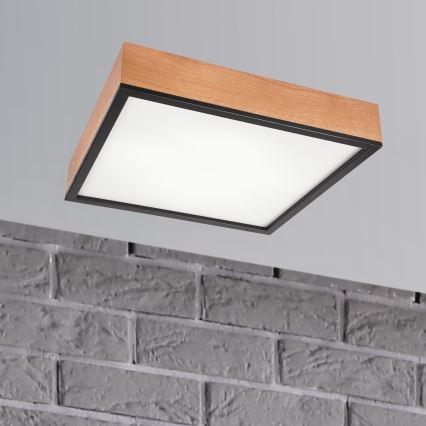 Ceiling light OAK SQUARE 4xE27/15W/230V 48x48 cm oak/black