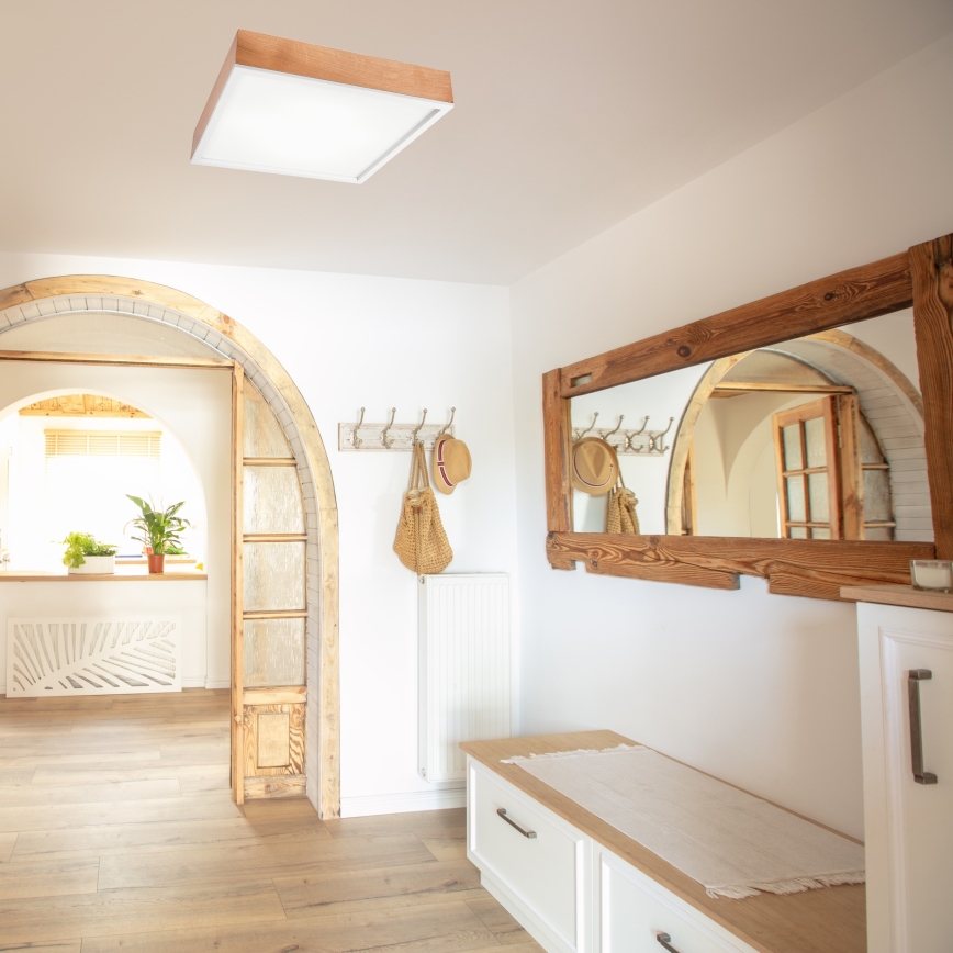 Ceiling light OAK SQUARE 4xE27/15W/230V 48x48 cm oak/white
