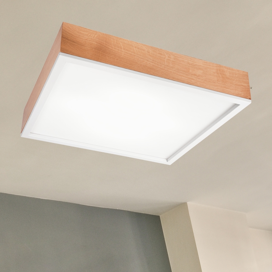 Ceiling light OAK SQUARE 4xE27/15W/230V 48x48 cm oak/white