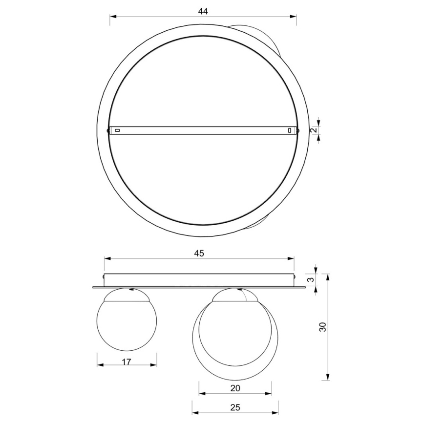 Ceiling light PLATO 2xE14/40W/230V + 1xE27/60W/230V