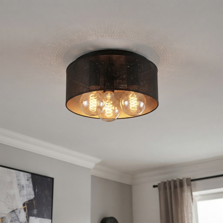 Ceiling light SIRJA PLISADO 3xE27/15W/230V dia. 35 cm black/gold