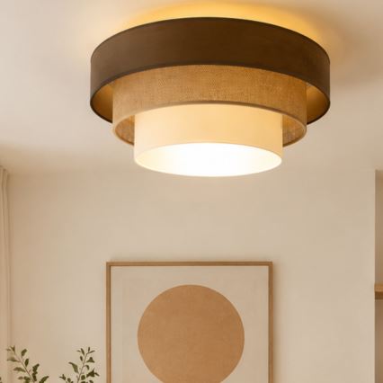 Ceiling light WENTA 1xE27/60W/230V Ø 50 cm brown/jute/beige
