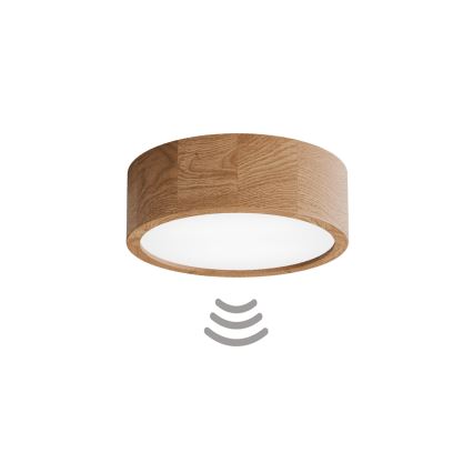 CLEO ceiling light with motion and dusk sensor, 2xE27/24W/230V, dia. 27.5 cm, oak