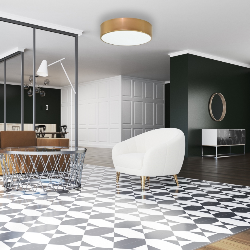 CLEO ceiling light with motion and dusk sensor, 2xE27/24W/230V, dia. 30 cm, gold