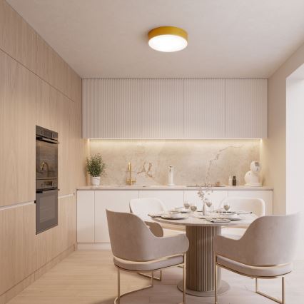 CLEO ceiling light with motion and dusk sensor, 2xE27/24W/230V, dia. 30 cm, gold