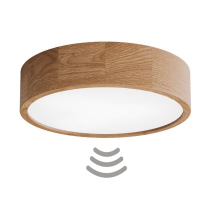 Ceiling light with sensor CLEO, 3× E27 / 24 W / 230 V, Ø 37.5 cm, Oak