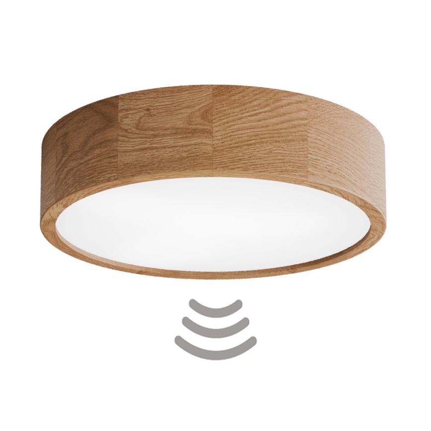 Ceiling light with sensor CLEO, 3× E27 / 24 W / 230 V, Ø 37.5 cm, Oak