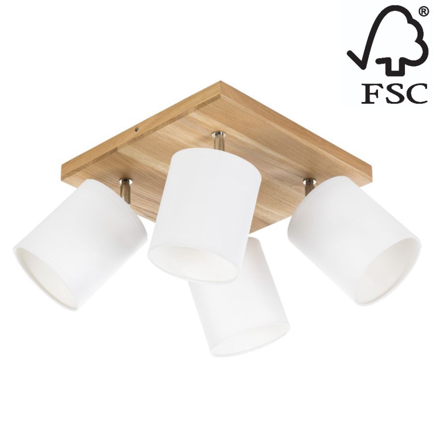 Ceiling spotlight APRILLIA 4xE27/25W/230V oak/white - FSC certified