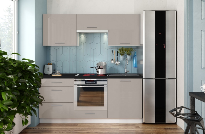 CELESTE 180 cm Glossy Taupe Kitchen Unit