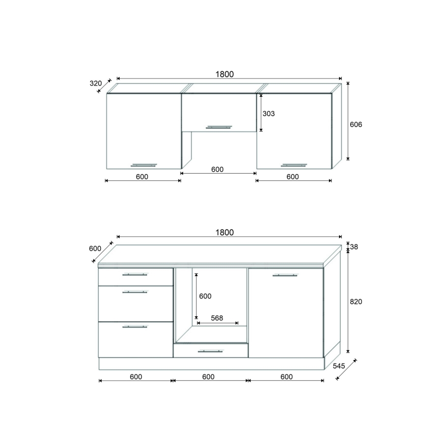 CELESTE 180 cm Glossy White Kitchen Unit