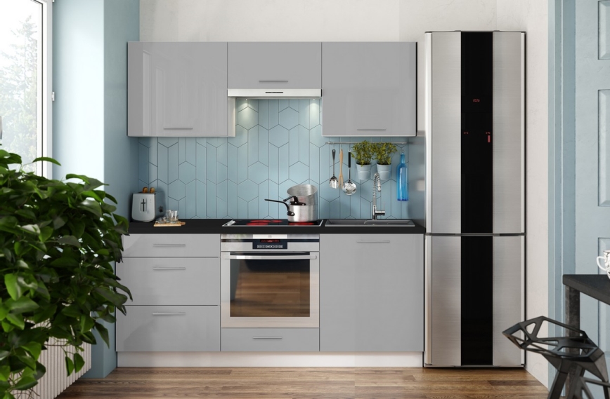 CELESTE 180 cm High-Gloss Grey Kitchen Unit