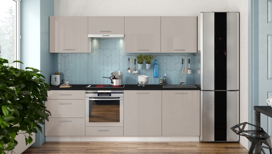 CELESTE 240 cm glossy taupe kitchen unit