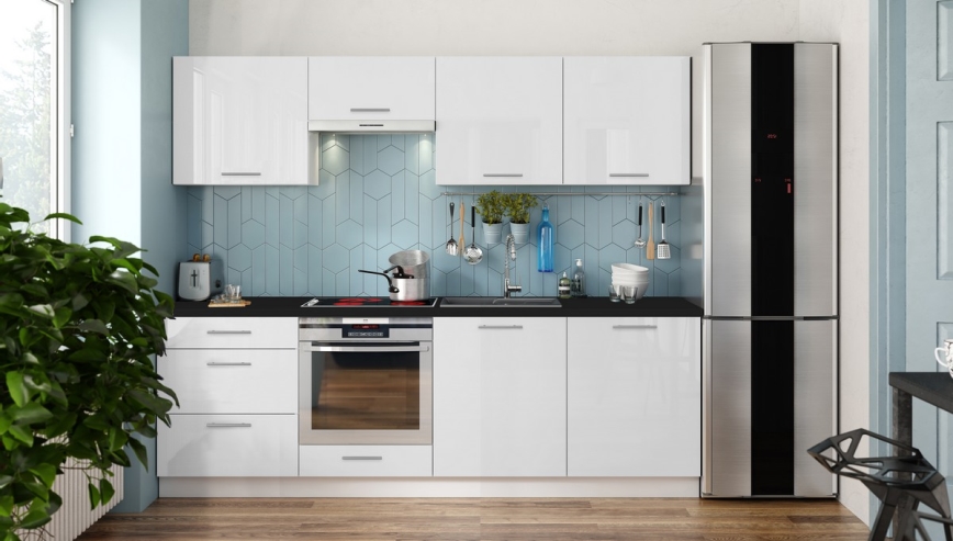 CELESTE 240 cm Glossy White Kitchen Unit