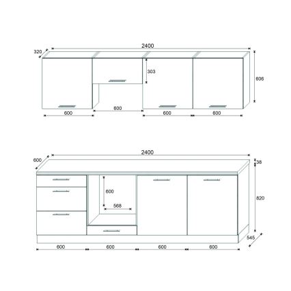 CELESTE 240 cm Glossy White Kitchen Unit
