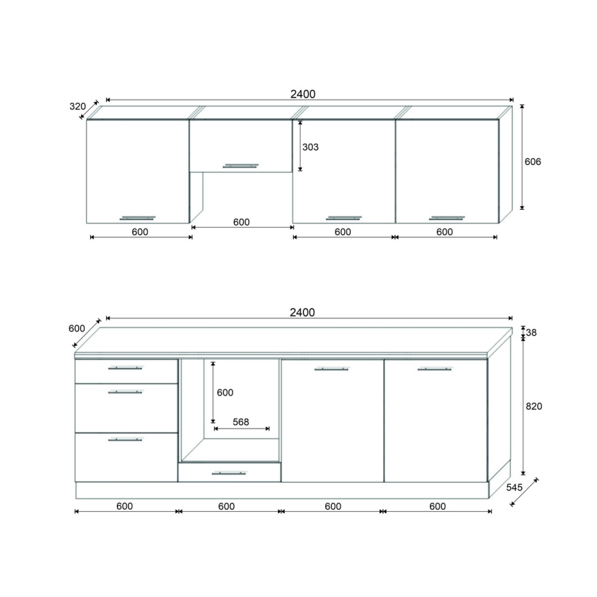 CELESTE 240 cm Glossy White Kitchen Unit