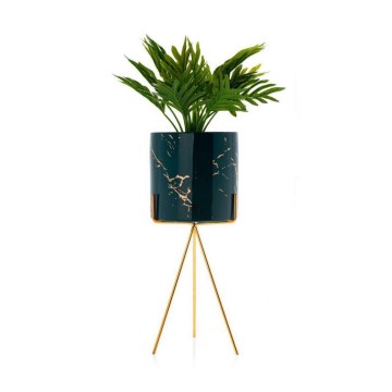 Ceramic flowerpot EMMA 28,3x13 cm green/gold