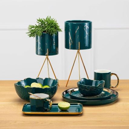 Ceramic flowerpot EMMA 28,3x13 cm green/gold