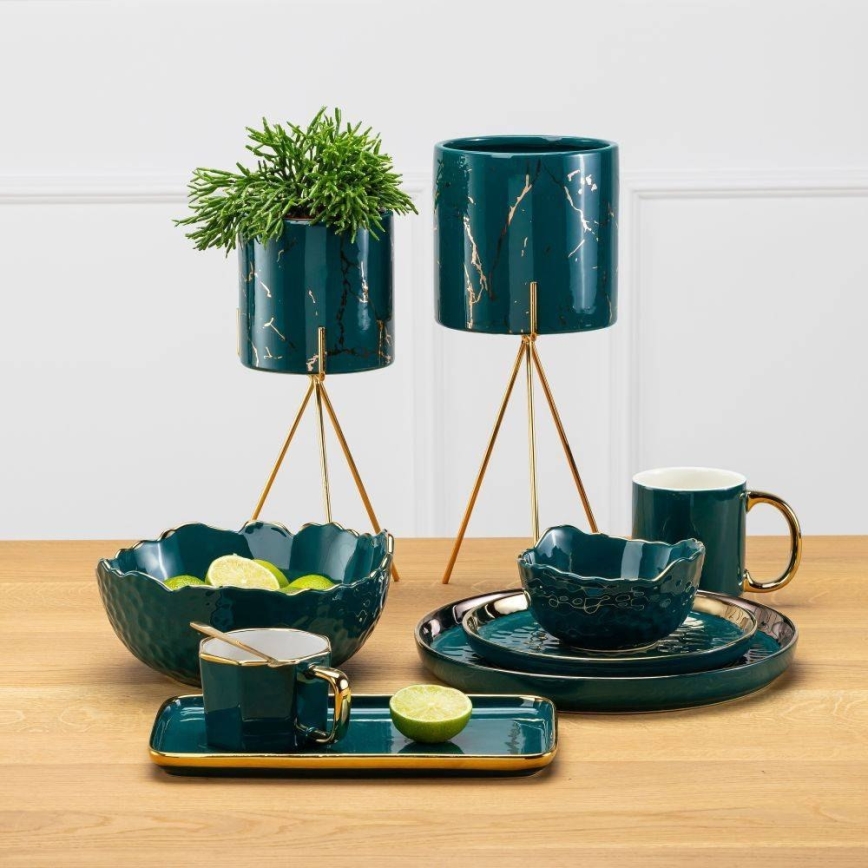 Ceramic flowerpot EMMA 28,3x13 cm green/gold