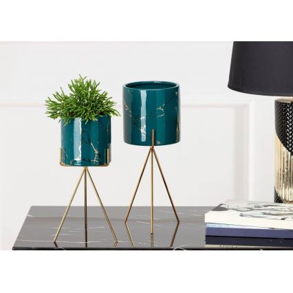 Ceramic flowerpot EMMA 28,3x13 cm green/gold