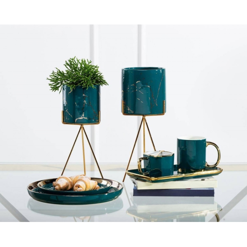 Ceramic flowerpot EMMA 28,3x13 cm green/gold