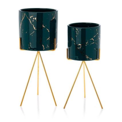 Ceramic flowerpot EMMA 28,3x13 cm green/gold
