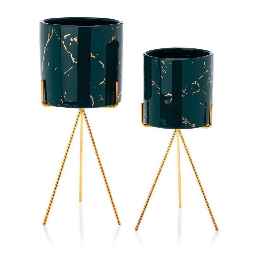 Ceramic flowerpot EMMA 28,3x13 cm green/gold