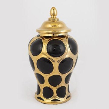Ceramic jar 27,6x15 cm gold/black