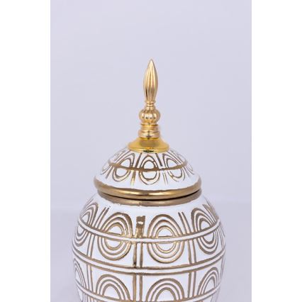 Ceramic jar 28x15 cm gold/white