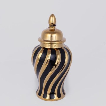 Ceramic jar 30x14,8 cm gold/black