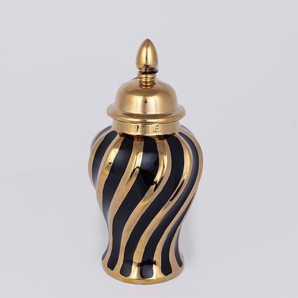 Ceramic jar 30x14,8 cm gold/black