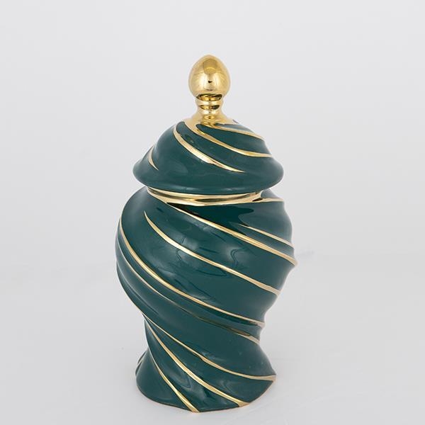 Ceramic jar 30x17 cm gold/green