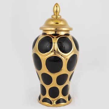 Ceramic jar 33,8x16 cm gold/black