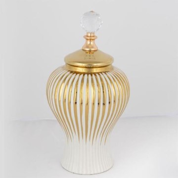 Ceramic jar 35x17,5 cm gold/white