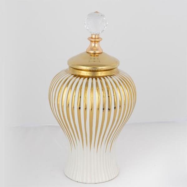 Ceramic jar 35x17,5 cm gold/white