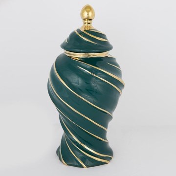 Ceramic jar 41x20 cm gold/green