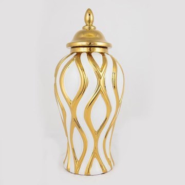 Ceramic jar 42,6x18,8 cm gold/white