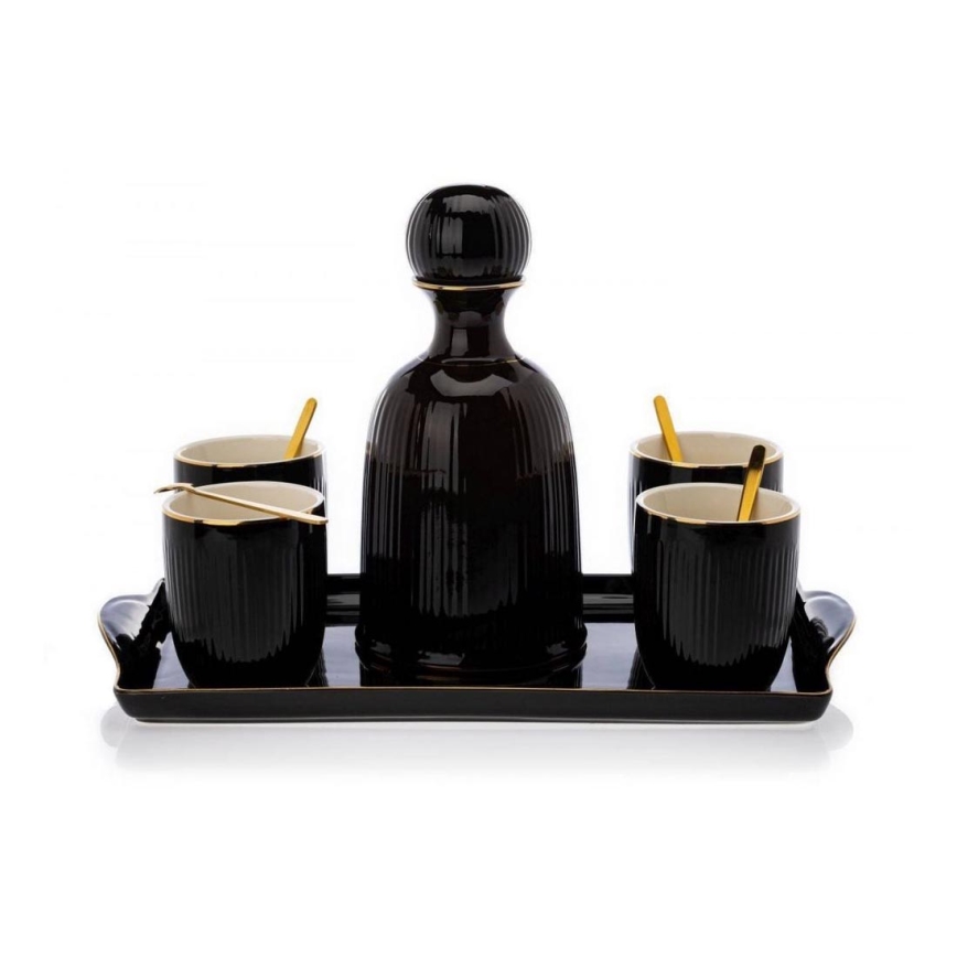 Ceramic set of cups with carafe and tray KENDI black