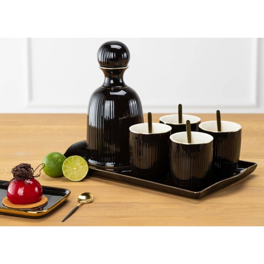 Ceramic set of cups with carafe and tray KENDI black