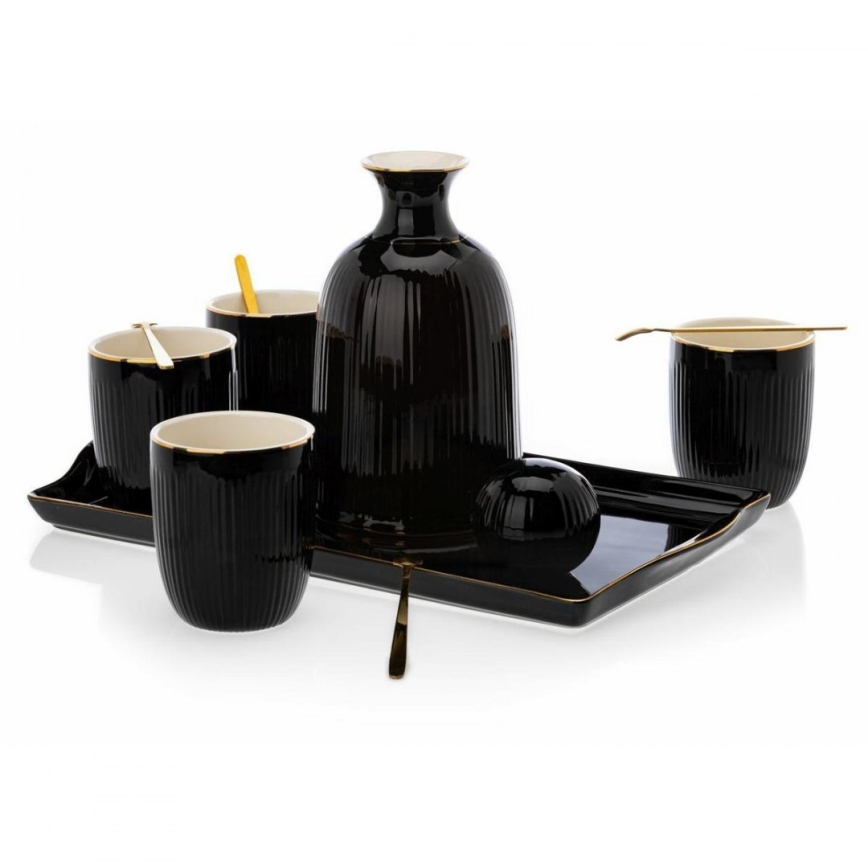 Ceramic set of cups with carafe and tray KENDI black