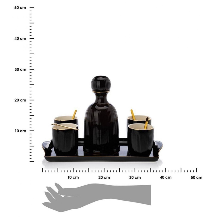 Ceramic set of cups with carafe and tray KENDI black