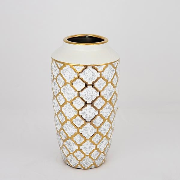 Ceramic vase 25x13 cm gold/white