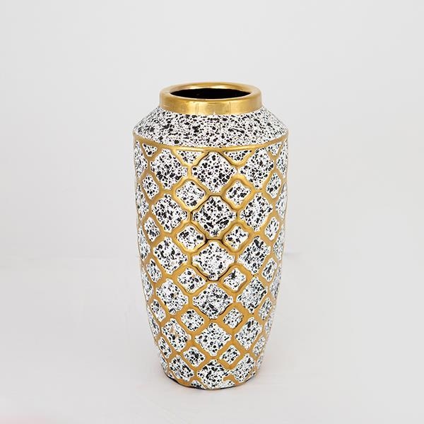 Ceramic vase 25x13 cm white/gold/black